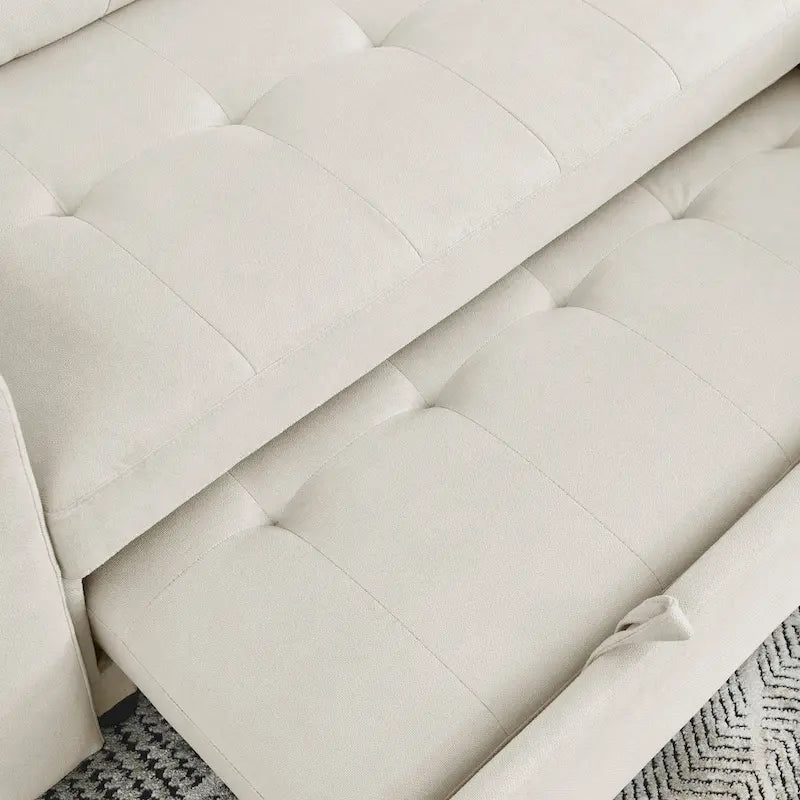 Beige 78.5" Reversible 3 Seater Sleeper with Storage Chaise, Pull-Out Bed and Side Pocket