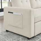 Beige 78.5" Reversible 3 Seater Sleeper with Storage Chaise, Pull-Out Bed and Side Pocket