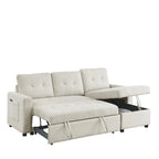 Beige 78.5" Reversible 3 Seater Sleeper with Storage Chaise, Pull-Out Bed and Side Pocket