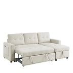 Beige 78.5" Reversible 3 Seater Sleeper with Storage Chaise, Pull-Out Bed and Side Pocket
