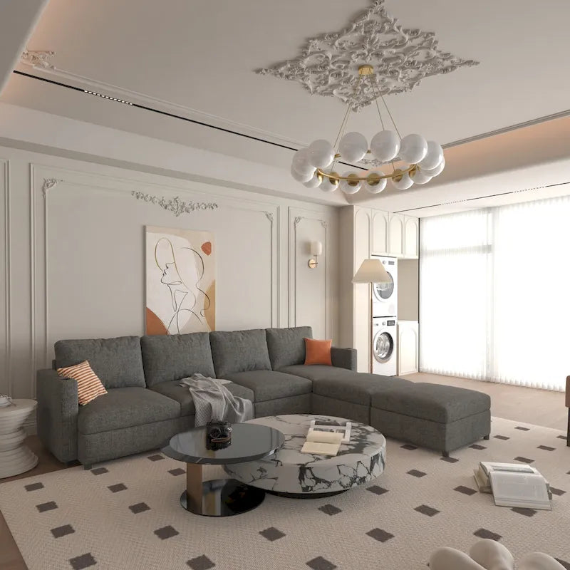 Grey 123U-Shaped 4-Seater Modular Sectional with Storage Ottomans, Easy to Assemble and Transport