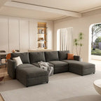 Grey 123U-Shaped 4-Seater Modular Sectional with Storage Ottomans, Easy to Assemble and Transport