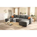 Grey 123U-Shaped 4-Seater Modular Sectional with Storage Ottomans, Easy to Assemble and Transport