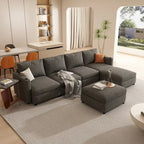 Grey 123U-Shaped 4-Seater Modular Sectional with Storage Ottomans, Easy to Assemble and Transport