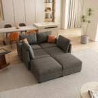 Grey 123U-Shaped 4-Seater Modular Sectional with Storage Ottomans, Easy to Assemble and Transport
