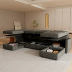 Grey 123U-Shaped 4-Seater Modular Sectional with Storage Ottomans, Easy to Assemble and Transport