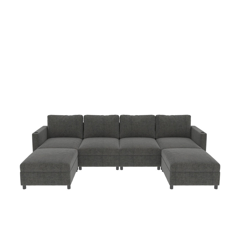 Grey 123U-Shaped 4-Seater Modular Sectional with Storage Ottomans, Easy to Assemble and Transport