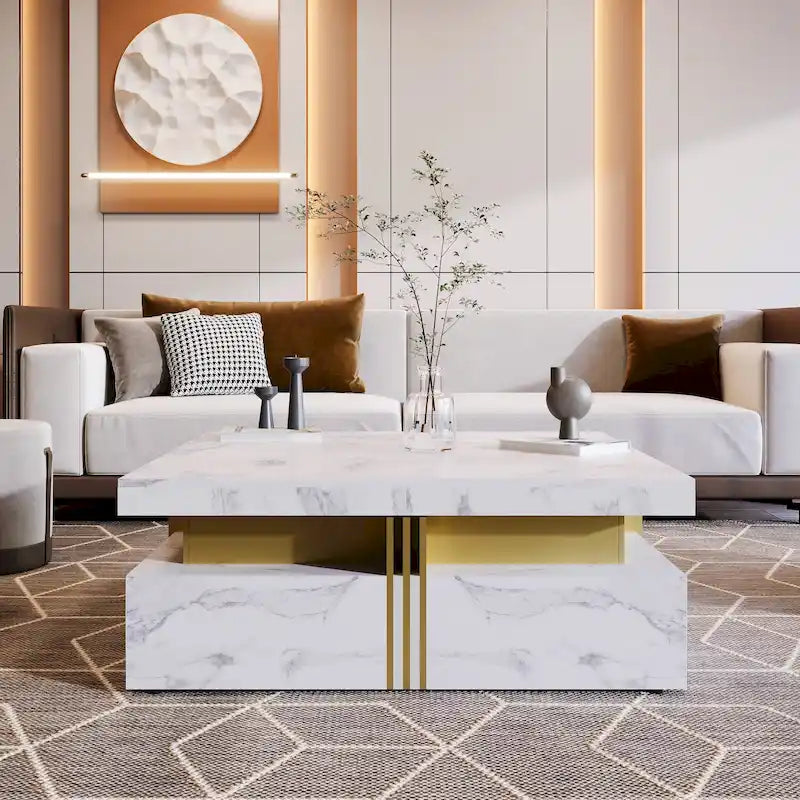 43.3Modern Square Storage Coffee Table with 4 Drawers for Living Room