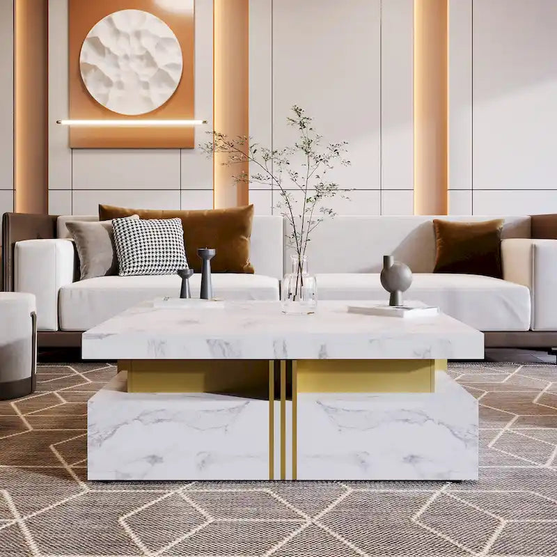 43.3Modern Square Storage Coffee Table with 4 Drawers for Living Room