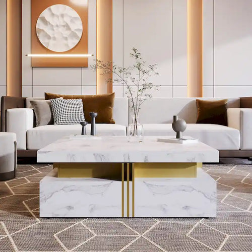 43.3Modern Square Storage Coffee Table with 4 Drawers for Living Room