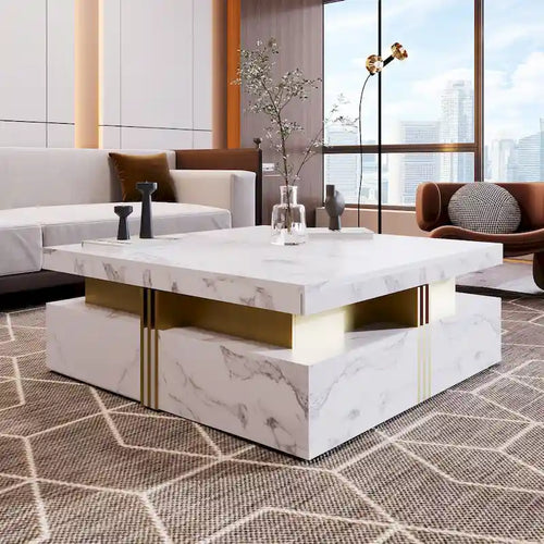 43.3Modern Square Storage Coffee Table with 4 Drawers for Living Room