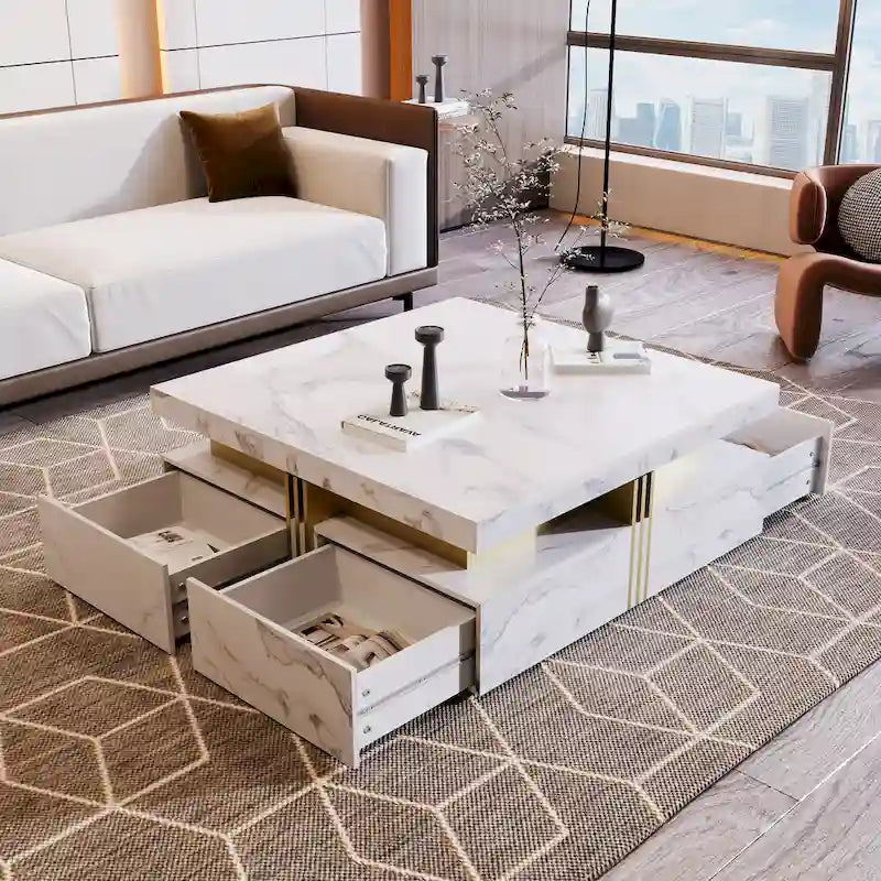 43.3Modern Square Storage Coffee Table with 4 Drawers for Living Room