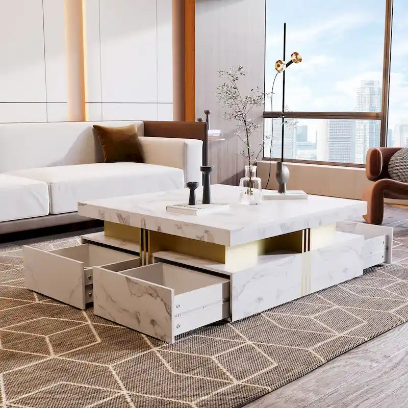 43.3Modern Square Storage Coffee Table with 4 Drawers for Living Room