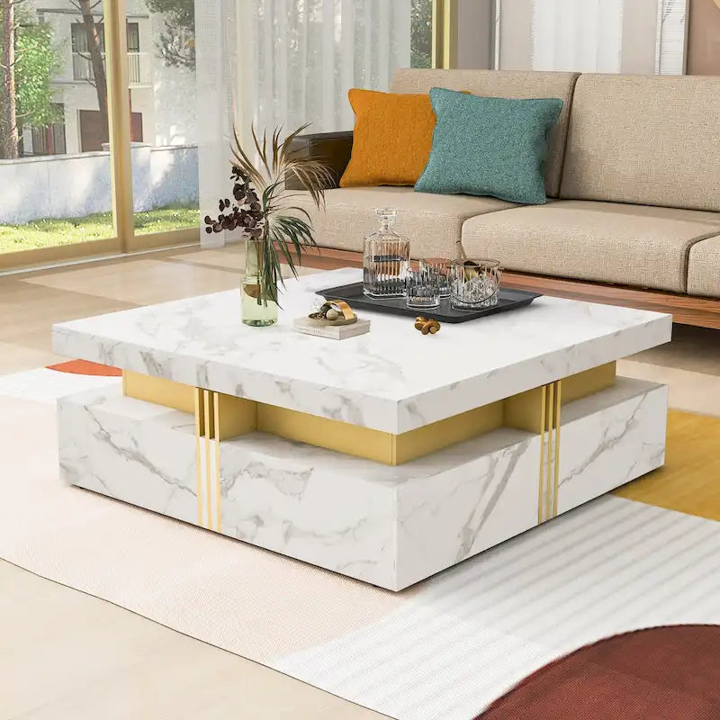 43.3Modern Square Storage Coffee Table with 4 Drawers for Living Room