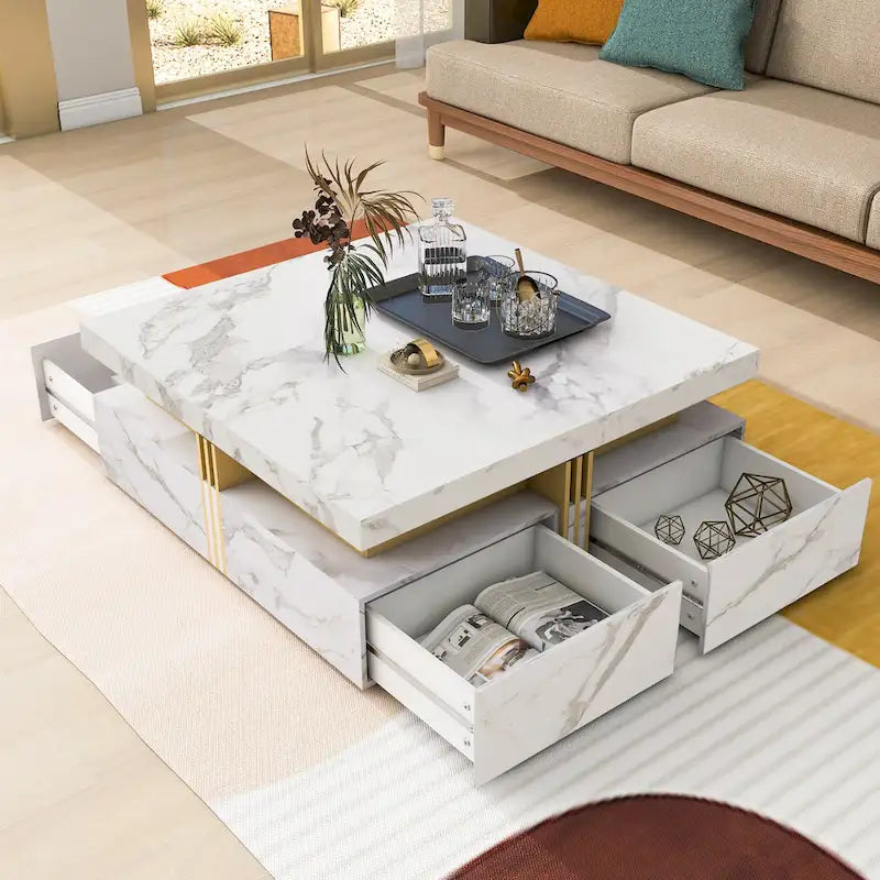 43.3Modern Square Storage Coffee Table with 4 Drawers for Living Room