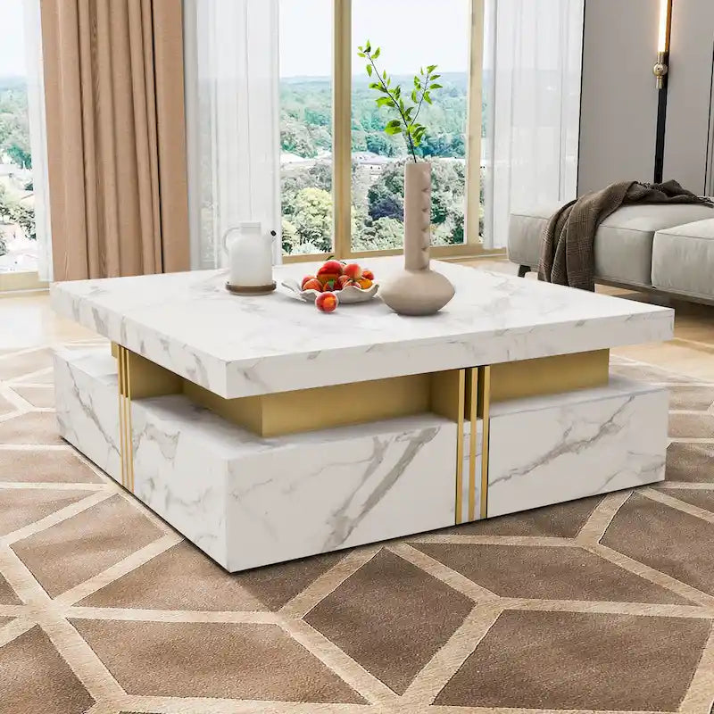 43.3Modern Square Storage Coffee Table with 4 Drawers for Living Room