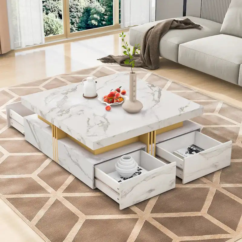 43.3Modern Square Storage Coffee Table with 4 Drawers for Living Room