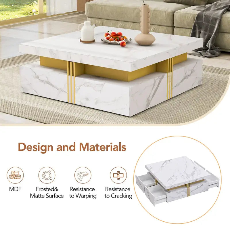 43.3Modern Square Storage Coffee Table with 4 Drawers for Living Room
