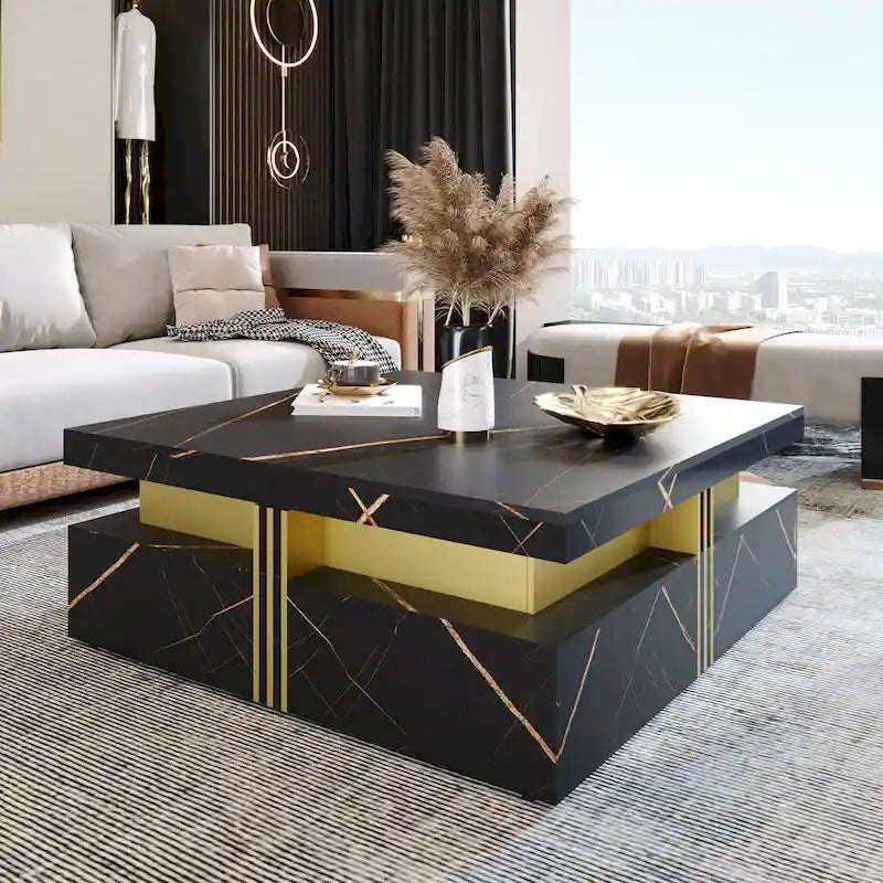 43.3Modern Square Storage Coffee Table with 4 Drawers for Living Room