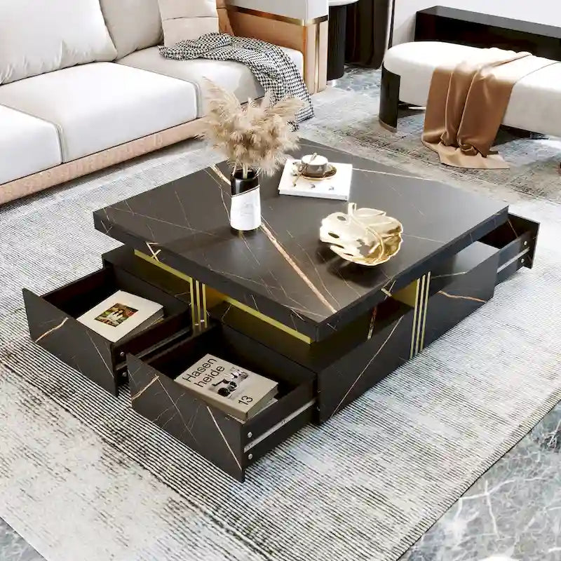 43.3Modern Square Storage Coffee Table with 4 Drawers for Living Room