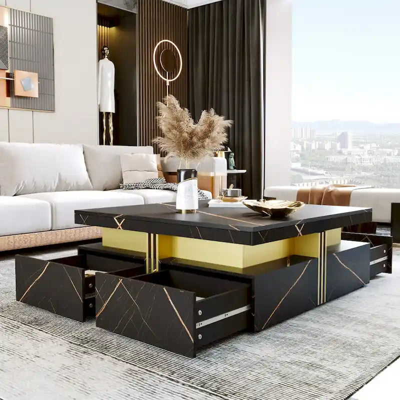 43.3Modern Square Storage Coffee Table with 4 Drawers for Living Room