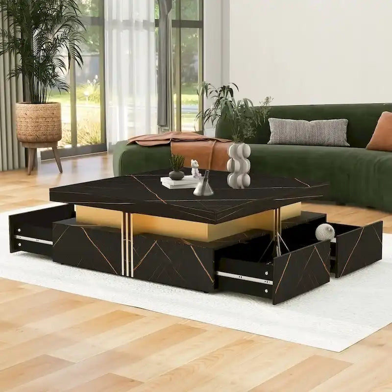 43.3Modern Square Storage Coffee Table with 4 Drawers for Living Room