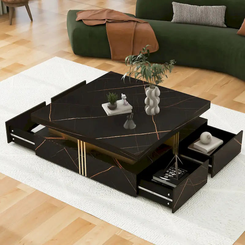 43.3Modern Square Storage Coffee Table with 4 Drawers for Living Room