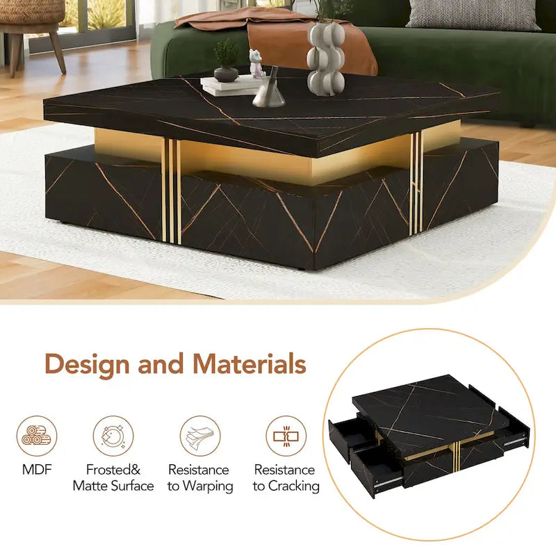 43.3Modern Square Storage Coffee Table with 4 Drawers for Living Room