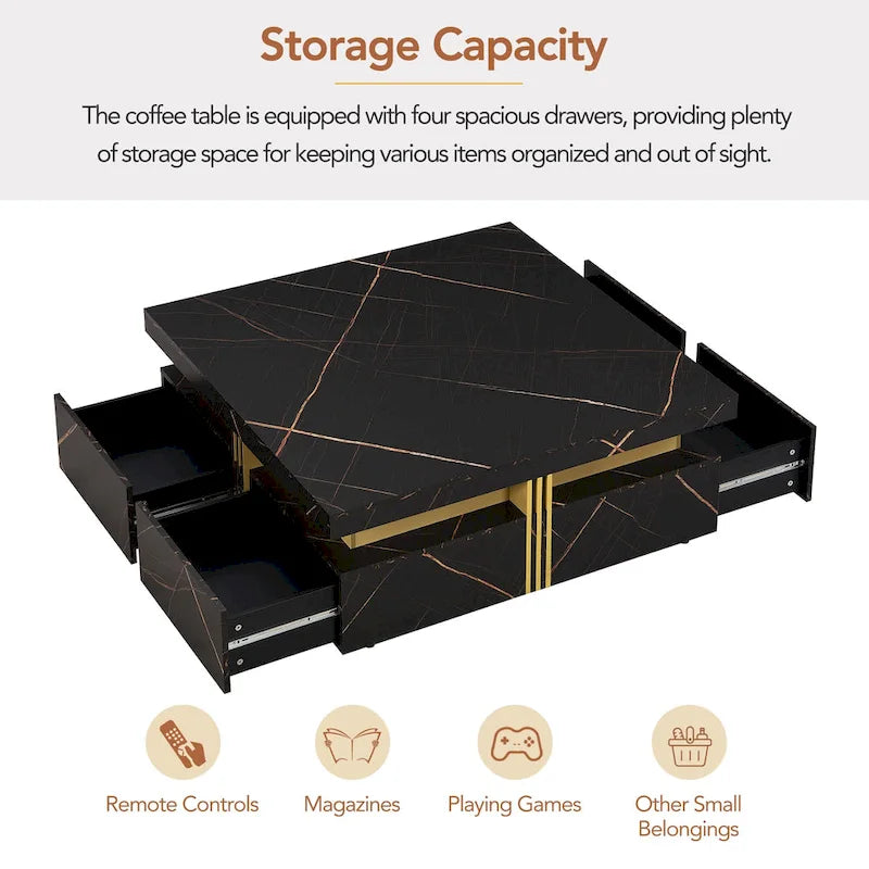 43.3Modern Square Storage Coffee Table with 4 Drawers for Living Room