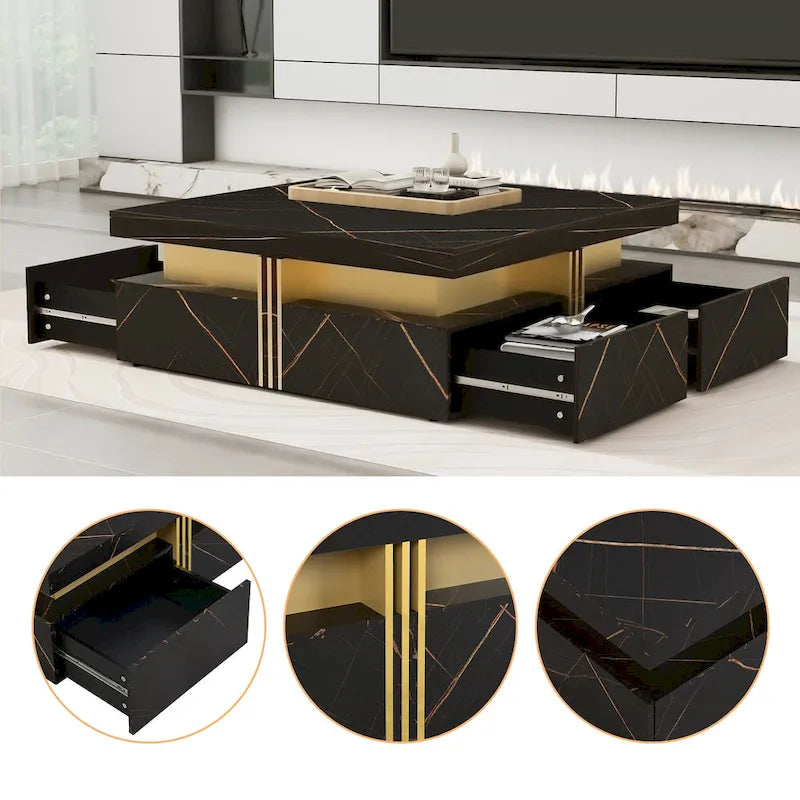 43.3Modern Square Storage Coffee Table with 4 Drawers for Living Room