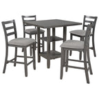5-Piece Counter Height Wooden Dining Table Set with 4 Chairs & Shelf
