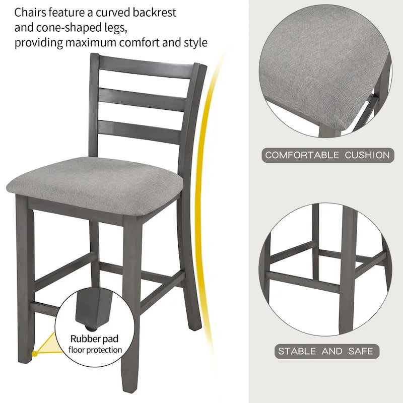 5-Piece Counter Height Wooden Dining Table Set with 4 Chairs & Shelf