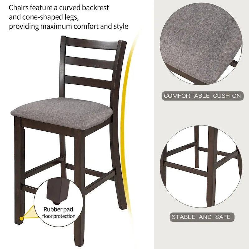 5-Piece Counter Height Wooden Dining Table Set with 4 Chairs & Shelf