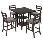 5-Piece Counter Height Wooden Dining Table Set with 4 Chairs & Shelf