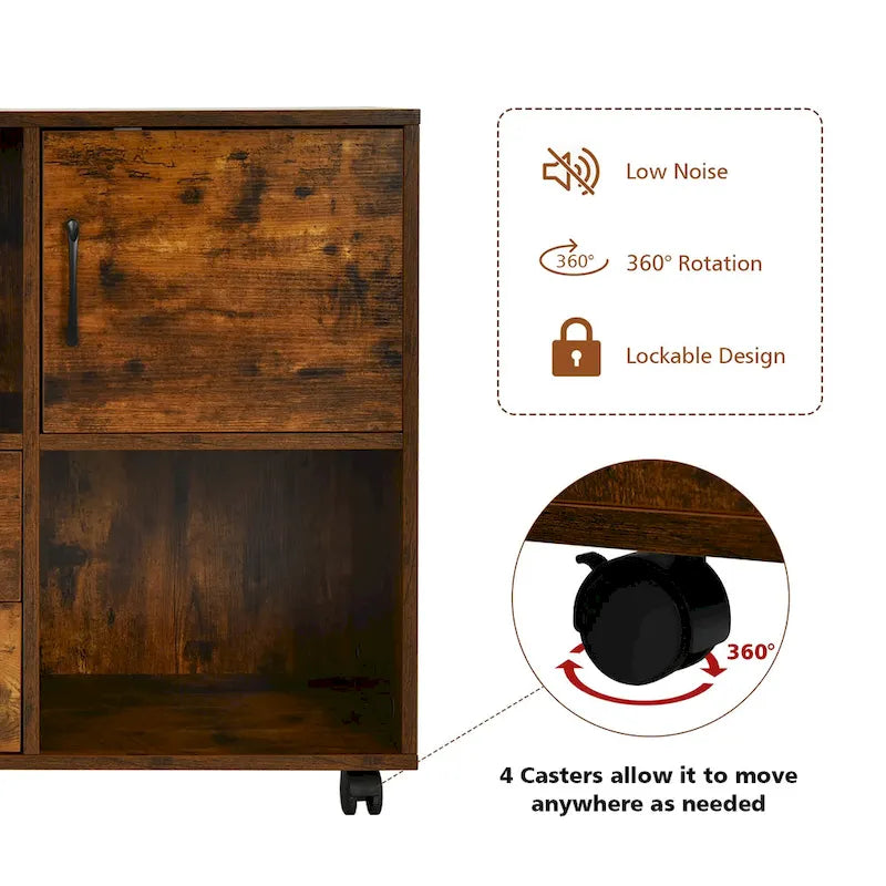 Costway File Cabinet Mobile al Printer Stand with Storage Shelves