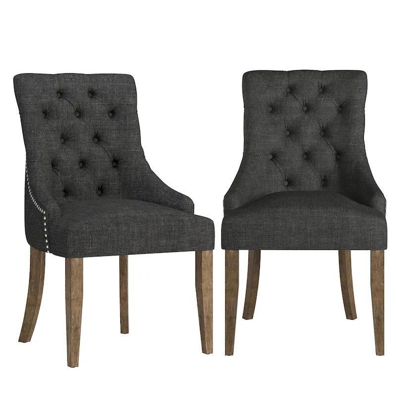 Krakova Linen Button Tufted Curved Back Dining Chairs (Set of 2)
