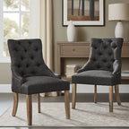 Krakova Linen Button Tufted Curved Back Dining Chairs (Set of 2)