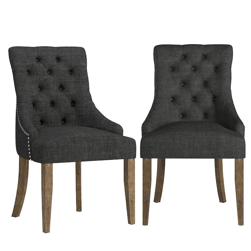 Krakova Linen Button Tufted Curved Back Dining Chairs (Set of 2)