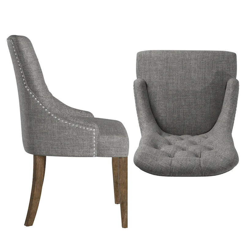 Krakova Linen Button Tufted Curved Back Dining Chairs (Set of 2)