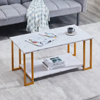 39.37L MDF Rectangle Tabletop Iron Coffee Table , Dining Room, Coffee Shop, Resterant, White Top, Gold Leg
