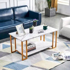 39.37L MDF Rectangle Tabletop Iron Coffee Table , Dining Room, Coffee Shop, Resterant, White Top, Gold Leg