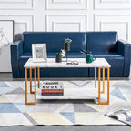 39.37L MDF Rectangle Tabletop Iron Coffee Table , Dining Room, Coffee Shop, Resterant, White Top, Gold Leg