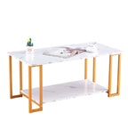 39.37L MDF Rectangle Tabletop Iron Coffee Table , Dining Room, Coffee Shop, Resterant, White Top, Gold Leg