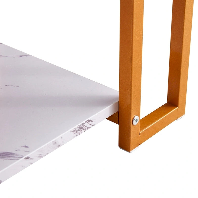 39.37L MDF Rectangle Tabletop Iron Coffee Table , Dining Room, Coffee Shop, Resterant, White Top, Gold Leg