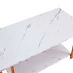 39.37L MDF Rectangle Tabletop Iron Coffee Table , Dining Room, Coffee Shop, Resterant, White Top, Gold Leg