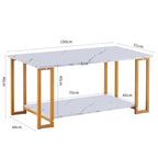 39.37L MDF Rectangle Tabletop Iron Coffee Table , Dining Room, Coffee Shop, Resterant, White Top, Gold Leg
