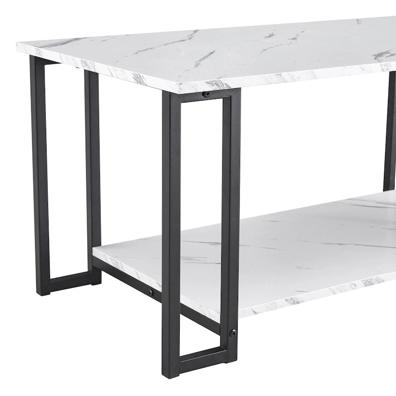 39.37L MDF Rectangle Tabletop Iron Coffee Table , Dining Room, Coffee Shop, Resterant, White Top, Gold Leg