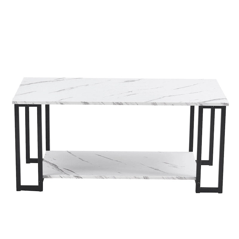 39.37L MDF Rectangle Tabletop Iron Coffee Table , Dining Room, Coffee Shop, Resterant, White Top, Gold Leg