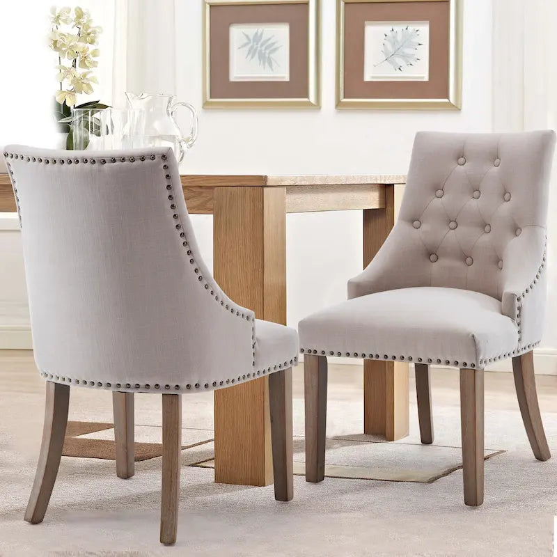 Mid-century Modern Dining chairs Button Tufted Accent Chairs with Nailhead Trim Set of 2