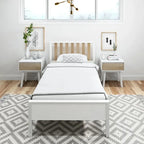 Scandinavian Twin Size Bed with Slatted Headboard